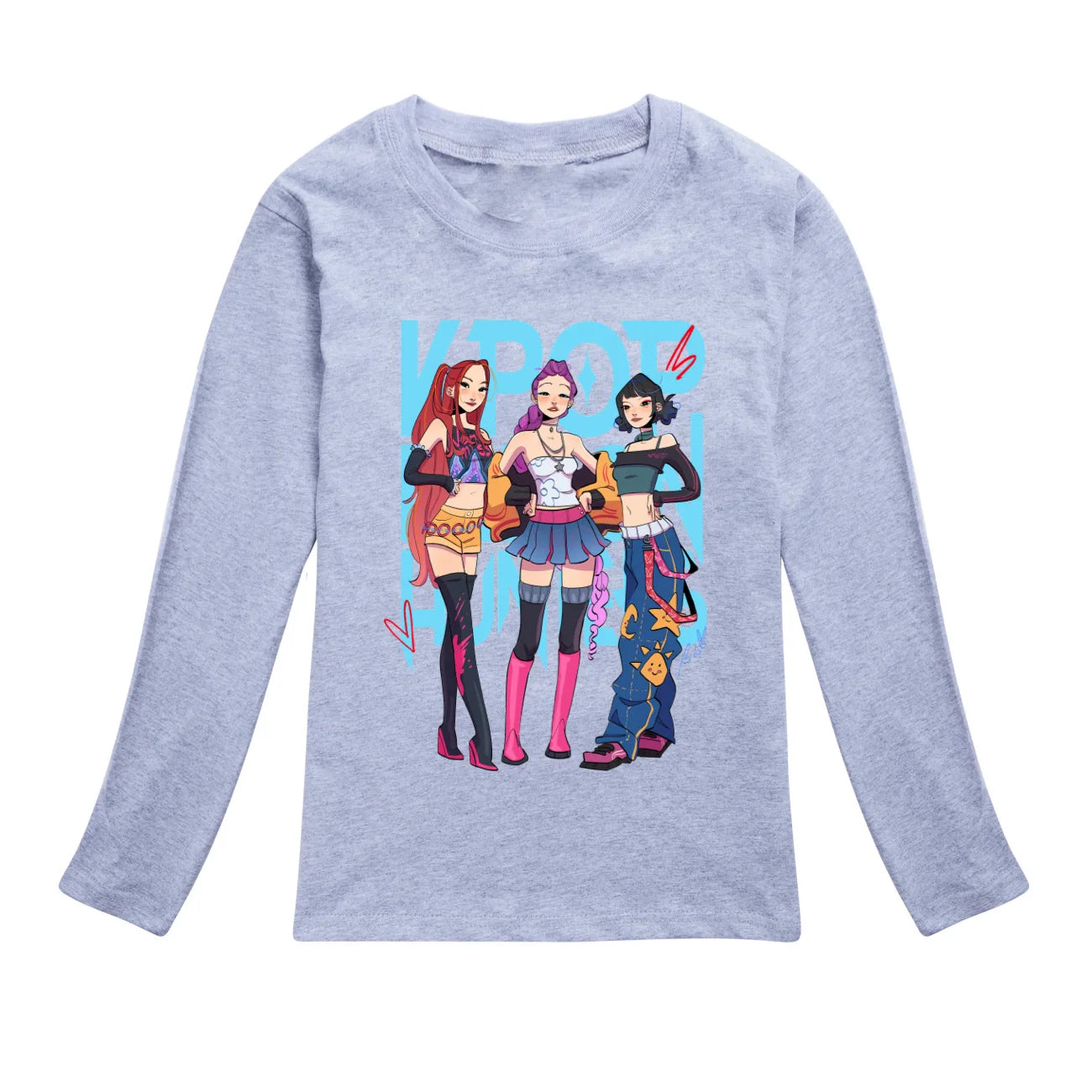 KPop Demon Hunters Kids T Shirt Kids Fashion Cartoon Casual Clothes Youth Boys Loose O-neck T-Shirts Girls Long Sleeve Tops