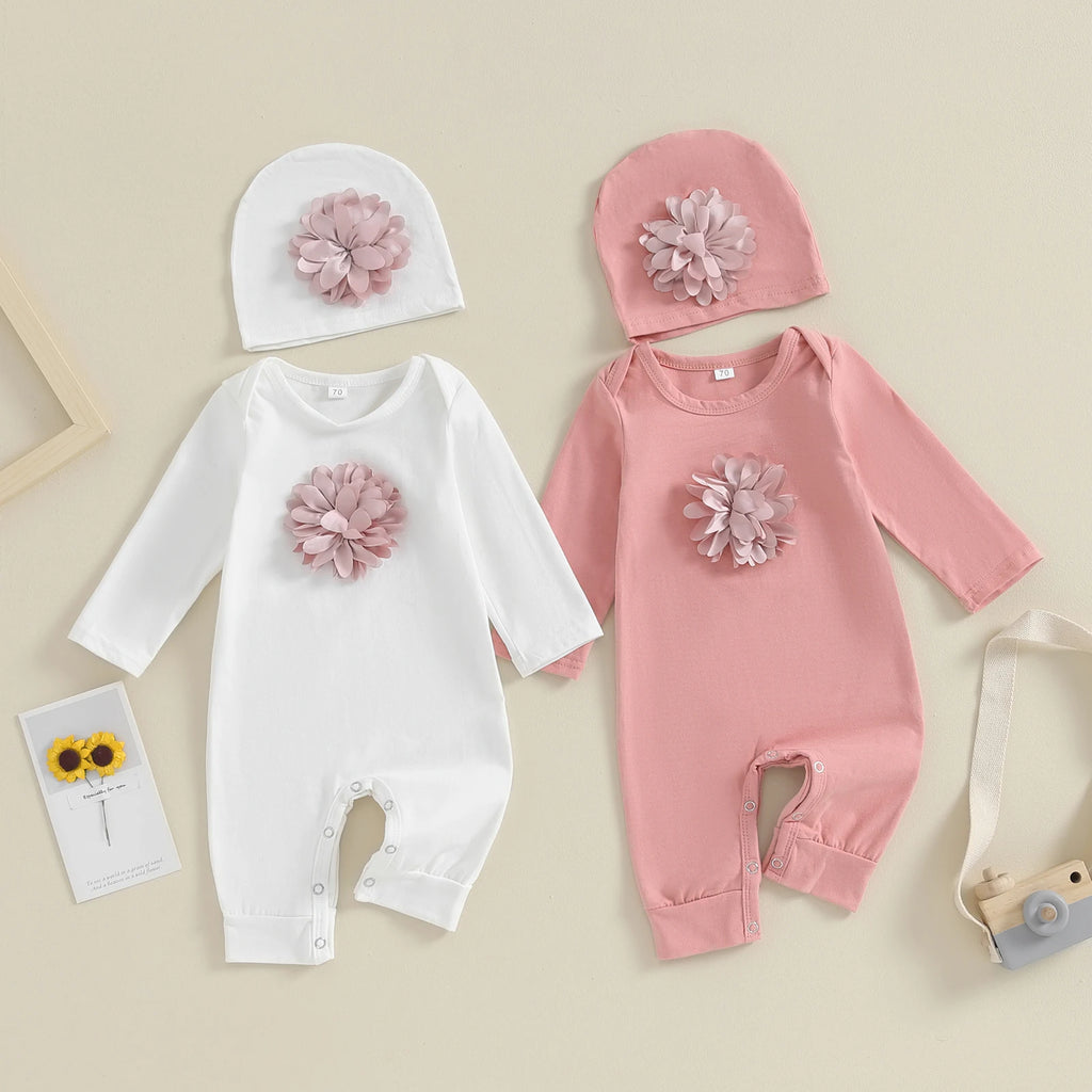 "COMBINAISON" Barboteuse 2 pièces en coton pour nouveau-né, combinaison florale en mélange de coton 0-18 mois