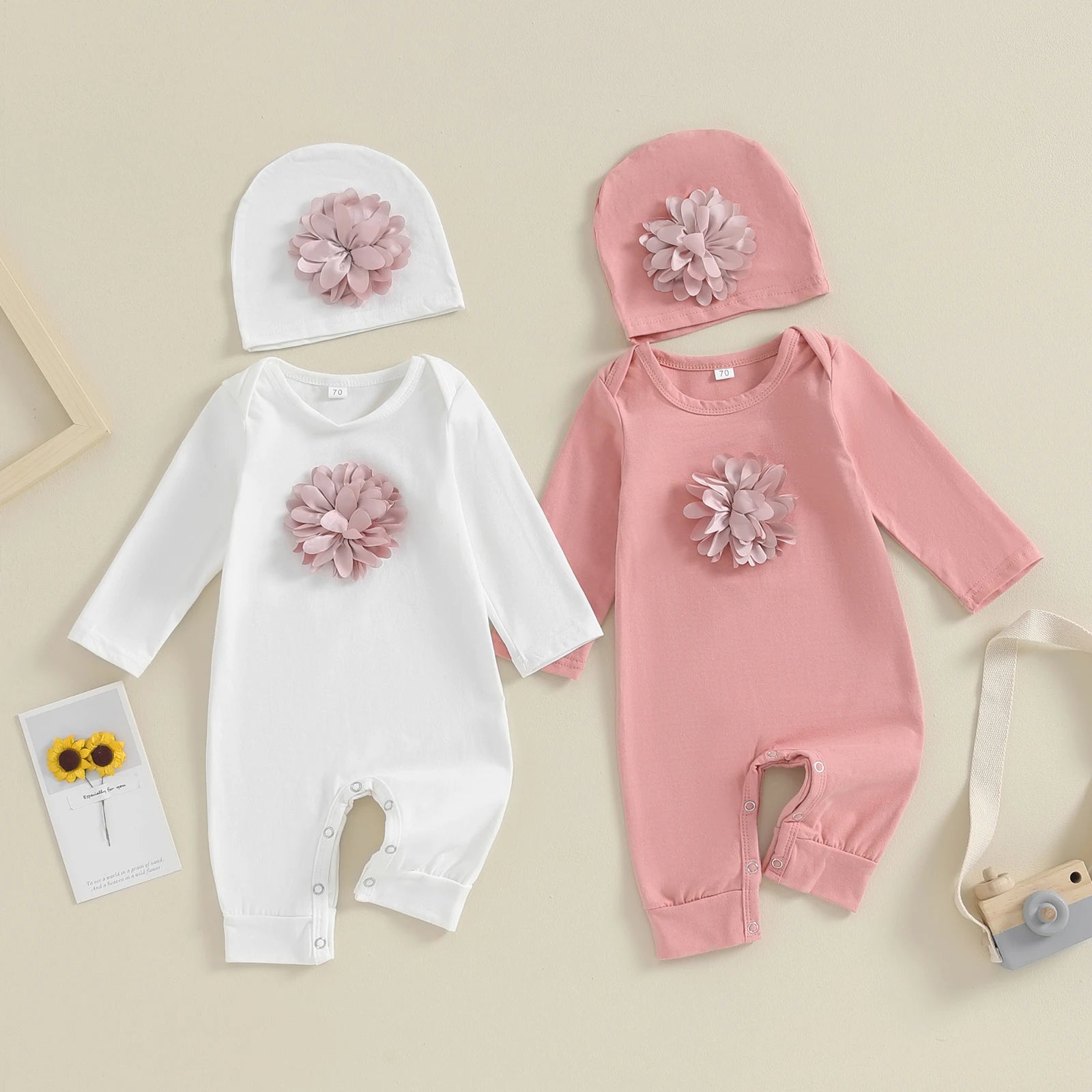 "COMBINAISON" Barboteuse 2 pièces en coton pour nouveau-né, combinaison florale en mélange de coton 0-18 mois