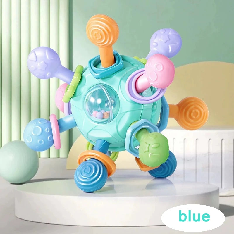 Newborn Infant Shake Grab Spin Multi Sensory Ball Toy 3 in 1 Soft Silicone Chew & Grab Toy for Babies 0-12 Months Christmas Gift