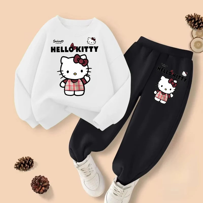 Sanrio Spring Girls Hello Kitty Printed Hoodies Sets Children's Breathable Sport Pullover and Pant Two Piece Suit Kids Sweatsuit