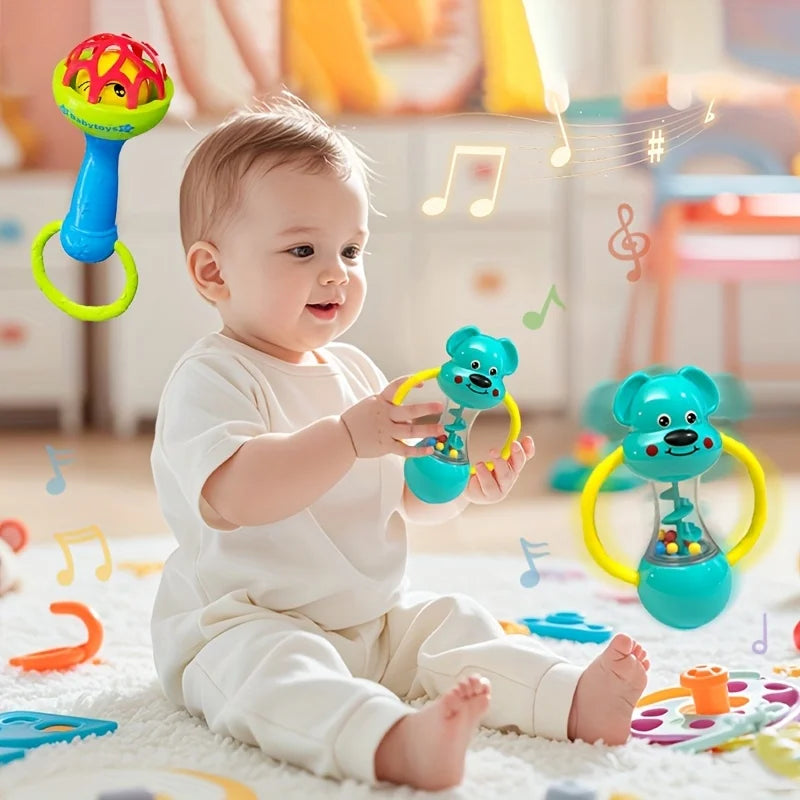 Baby Rattles Toys 0 -12 Months Newborn Sensory Grasp Toys Hand Bell Activity Game Cute Animal Rattles for Infants Games Gifts