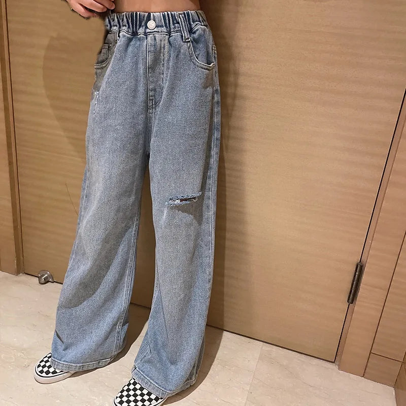 "VETEMENTS" Jeans pour filles, style tendance décontracté, amples, tailles 3-14 ans.