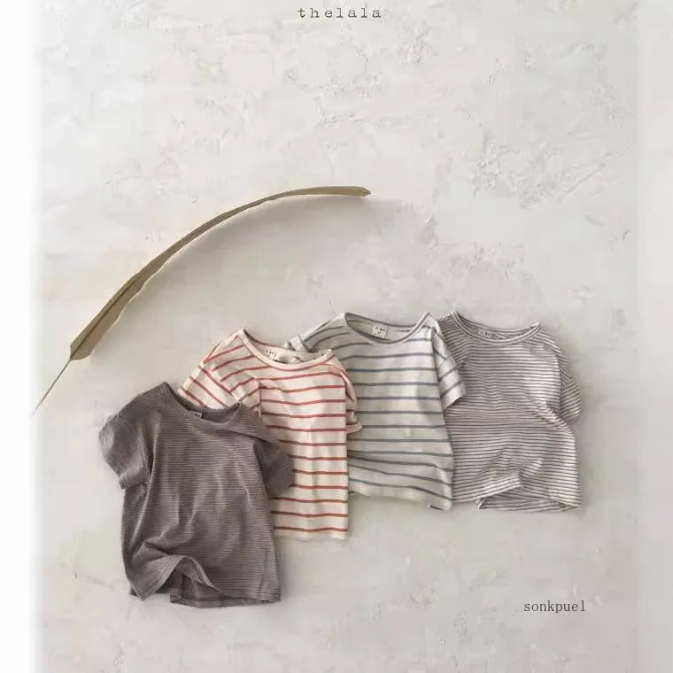 Children Girls Sports Shirt Cotton Tops Baby Boy Stripe Shirt Summer Casual Short Bat Sleeve Kids Shirt for Boys Clothing