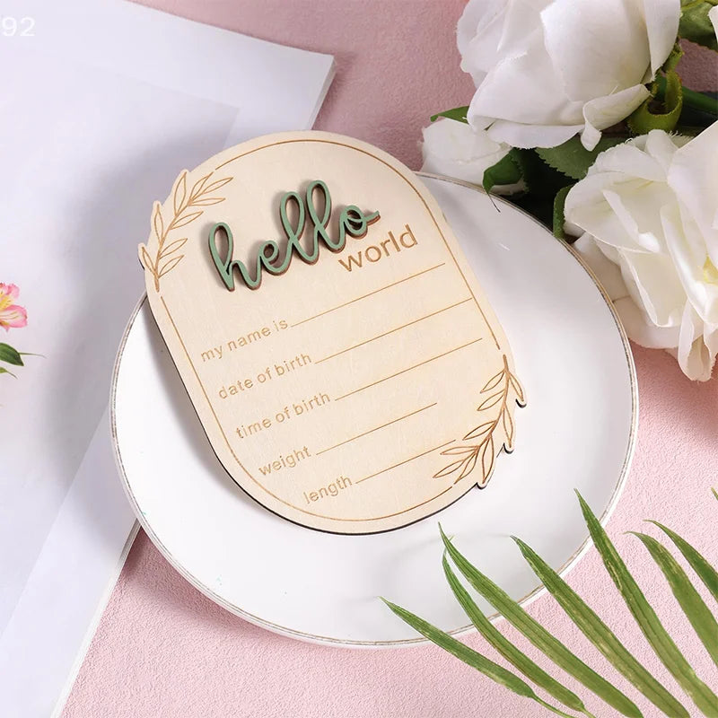 Baby Announcement Sign, 5.91x4.13 Inch Wooden Newborn Announcement Sign Hello World Newborn Sign