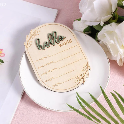 "ACCESSOIRE" Panneau d’annonce pour bébé en bois pour nouveau-né "Bonjour tout le monde"
