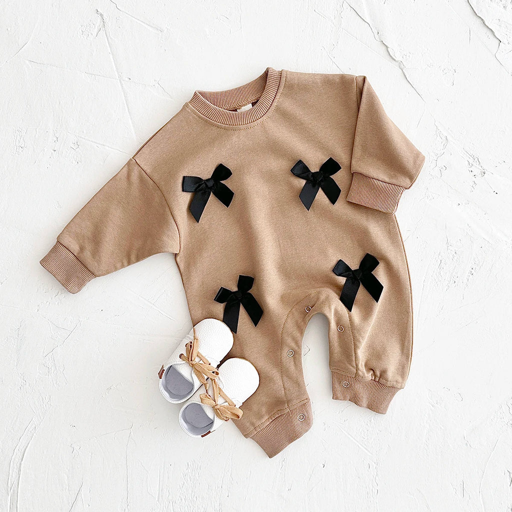 Newborn Baby Girl Clothes Bow Infant Jumpsuit Spring Autumn Babygrow Romper Cotton Kids Toddler Children Clothing 0-18 Months