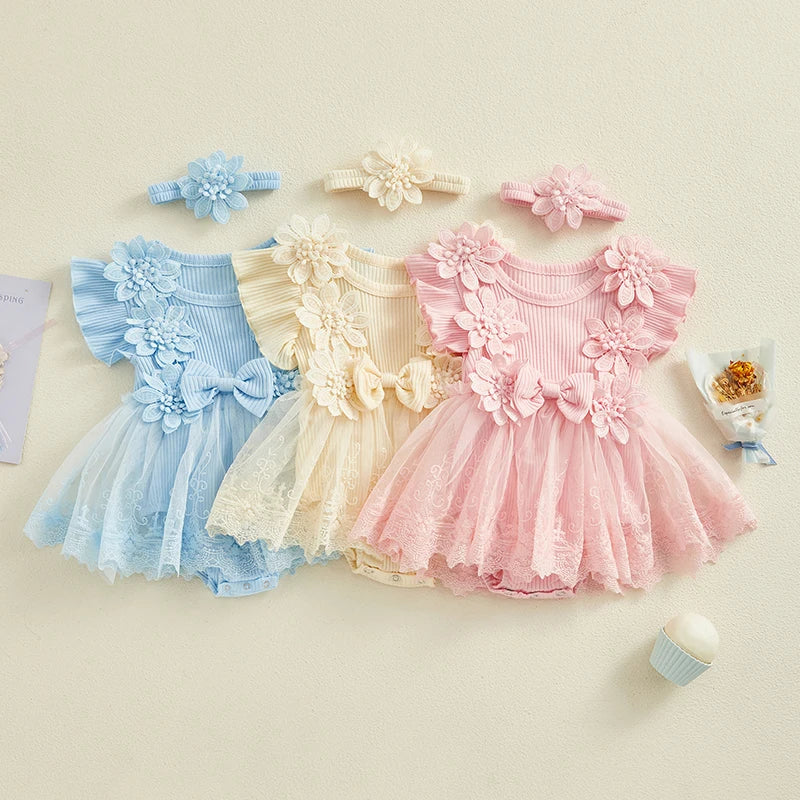 "VETEMENTS" Barboteuse en dentelle pour fille, robe en Tulle, body à fleurs, vêtement printemps/été