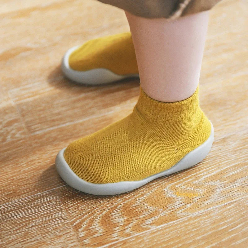 Infant Baby Shoes Newborn First Walkers Boy Girl Kids Solid Color Soft Knit Baby Sock Shoe Anti-slip Rubber Sole Toddler Booties