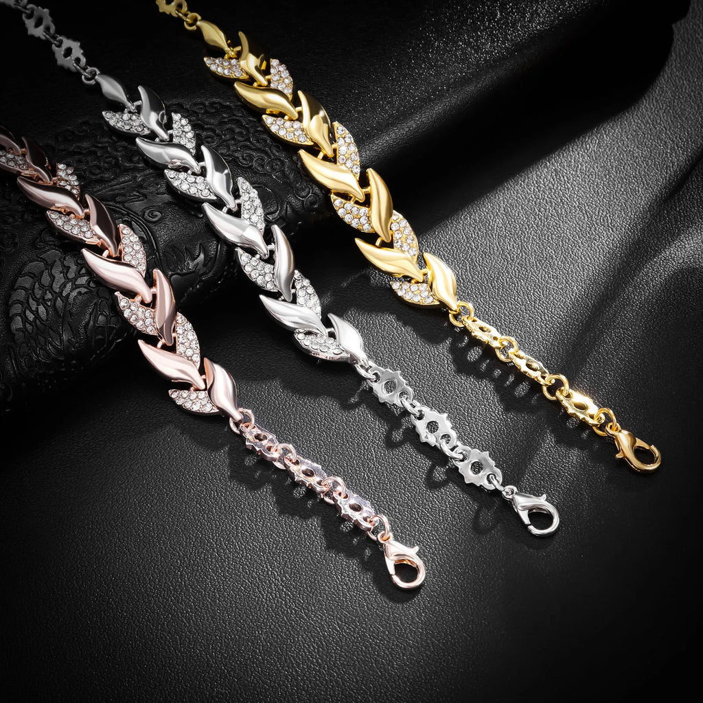 "BIJOUX" Bracelet de luxe tressé en forme de feuille, orné de cristaux