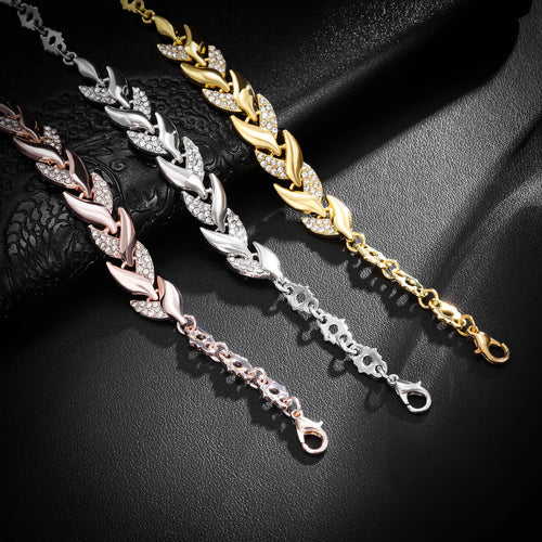 "BIJOUX" Bracelet de luxe tressé en forme de feuille, orné de cristaux