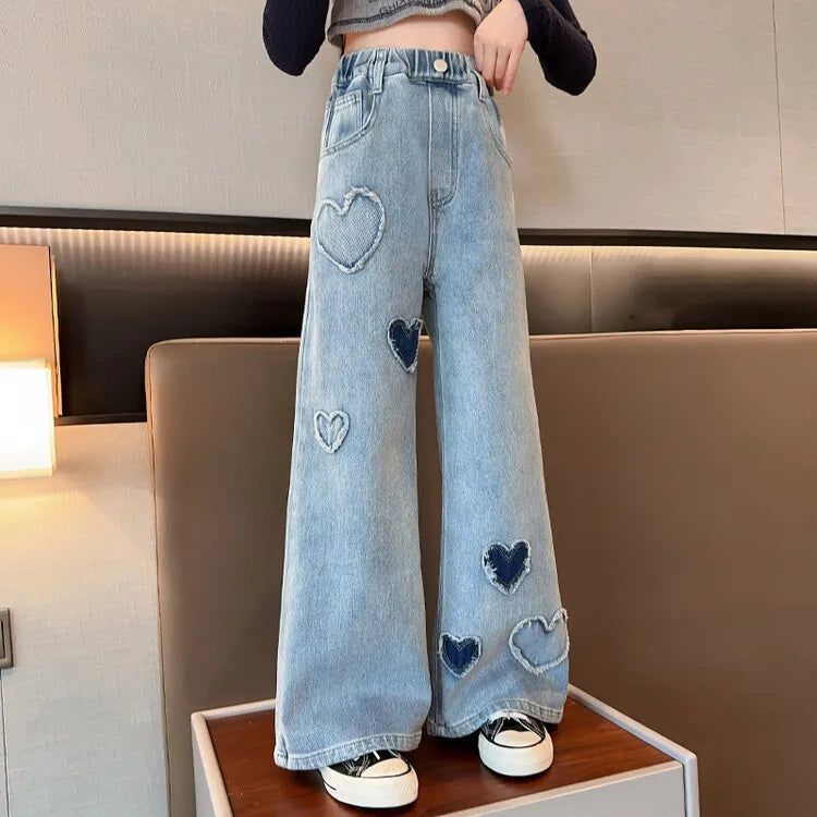 "VETEMENTS" Jeans pour filles, style tendance décontracté, amples, tailles 3-14 ans.