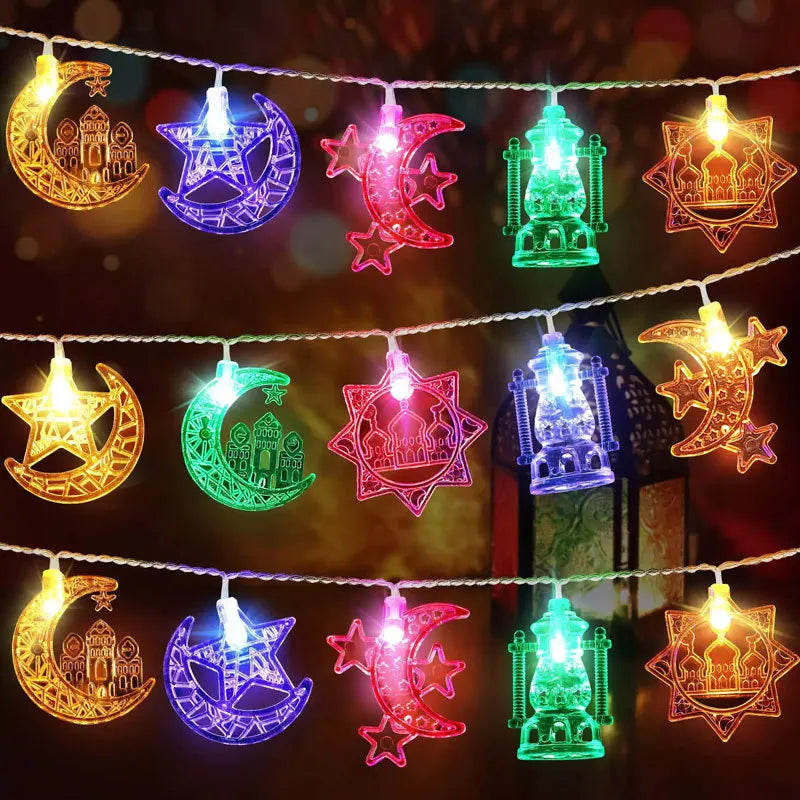 "SPECIAL RAMADAN" 1.5/3M EID Mubarak LED chaîne lumières lune étoile château lanterne lumière Islam musulman Festival fête Ramadan pour la décoration de la maison 2026