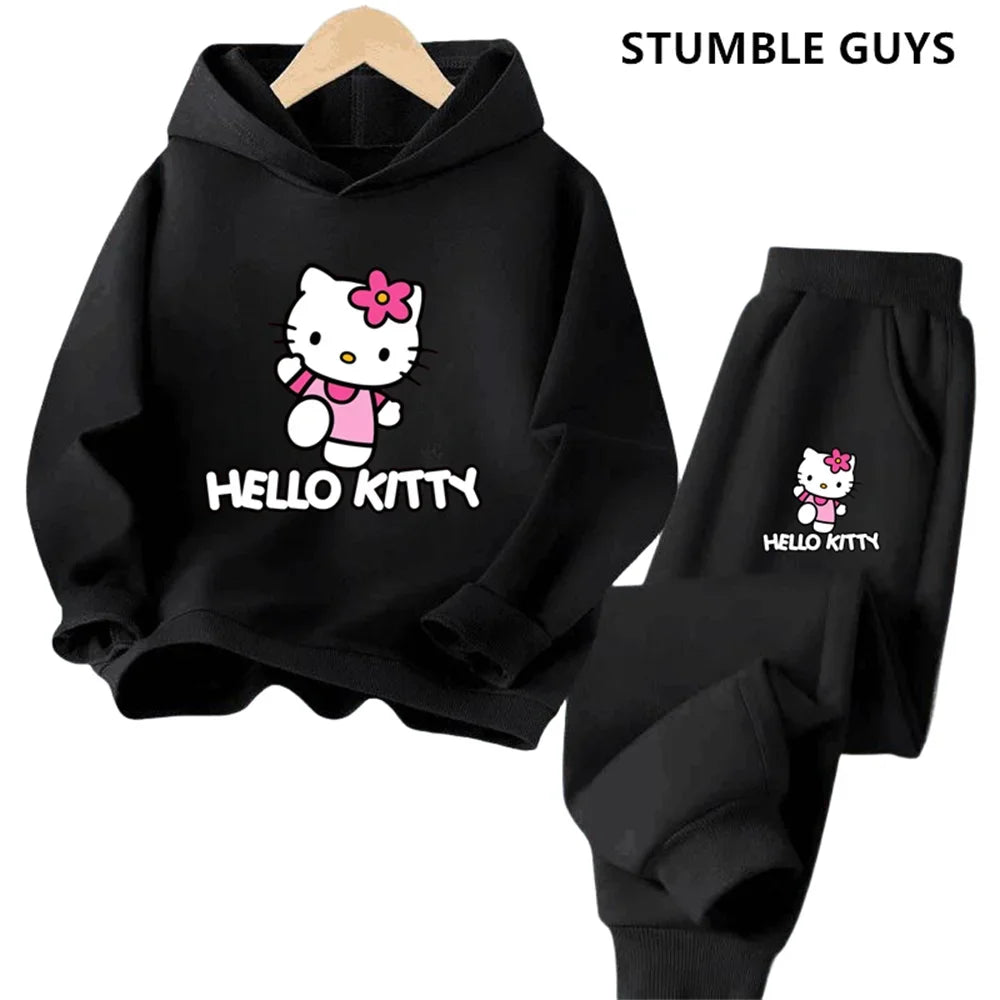 Hoodies Sets Boys Outfit Set Kids Hello Kitty Clothes Girls Clothing Tops Pants Suits 4-14 Years Old Ports Suits Hoodies Sweater