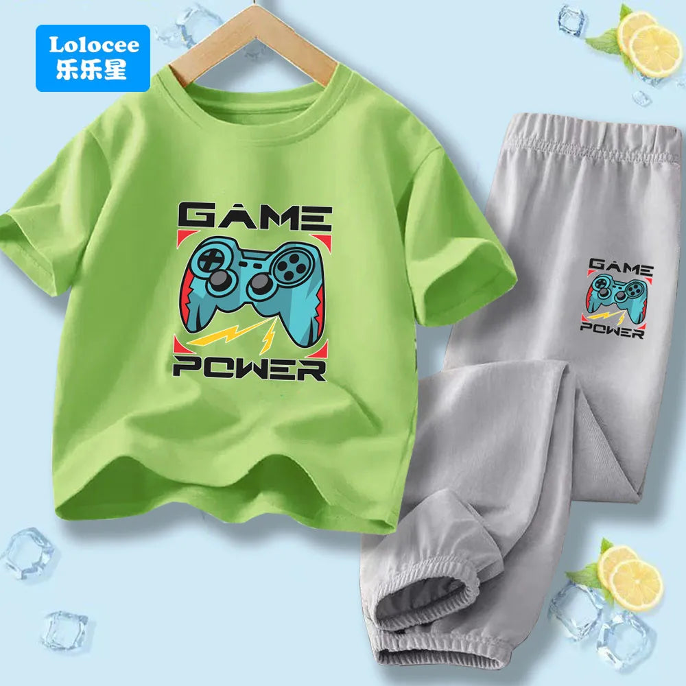 "VETEMENTS" Ensemble 2 pièces pour enfants style gamer "manette de jeu" : t-shirt à manches courtes et pantalon