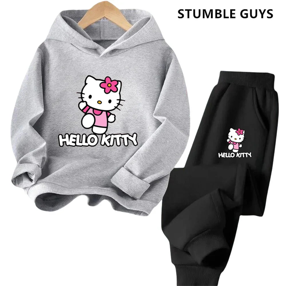 Hoodies Sets Boys Outfit Set Kids Hello Kitty Clothes Girls Clothing Tops Pants Suits 4-14 Years Old Ports Suits Hoodies Sweater