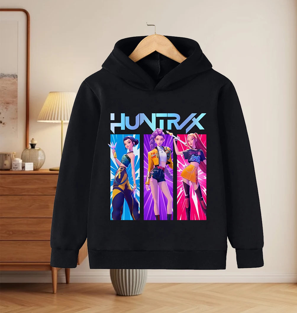2025 KPop Demon Hunter Cartoon Printed Girls Boys Hoodie Sweaters Children Autumn/winter Warm Fashion Korean Wave Casual Hoodie
