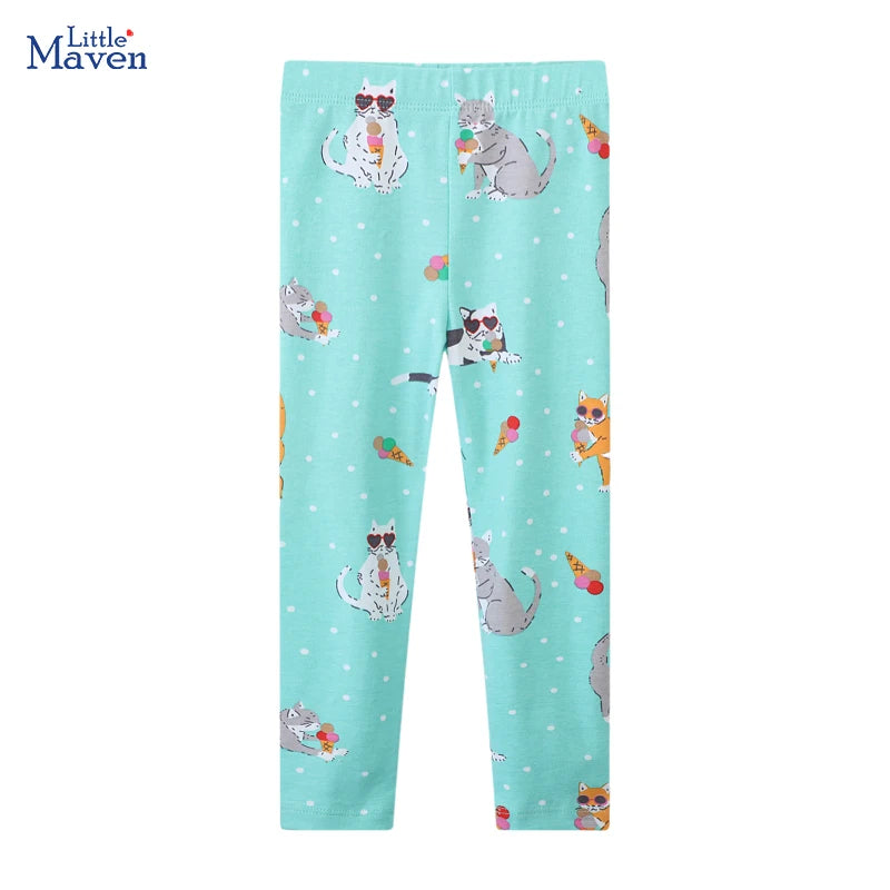 Little maven 2024 Autumn Spring Girls Leggings Pants Cotton Trousers Toddler Kids Clothes Cartoon Cats Children's Clothing