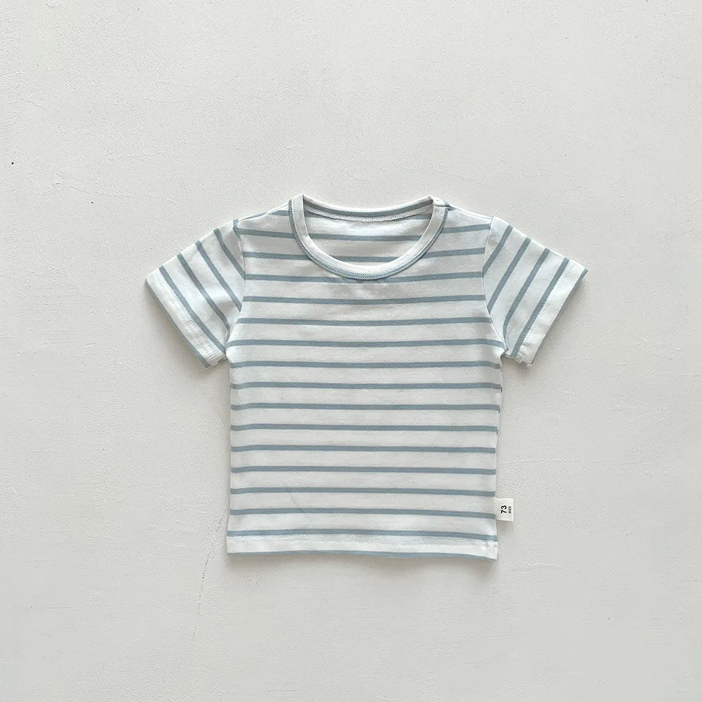 Children Girls Sports Shirt Cotton Tops Baby Boy Stripe Shirt Summer Casual Short Bat Sleeve Kids Shirt for Boys Clothing