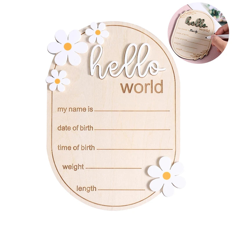 Baby Announcement Sign, 5.91x4.13 Inch Wooden Newborn Announcement Sign Hello World Newborn Sign