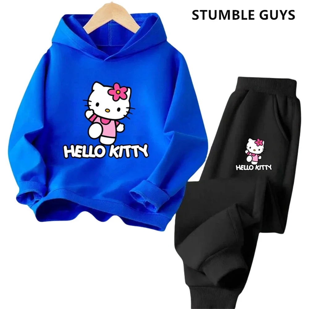 Hoodies Sets Boys Outfit Set Kids Hello Kitty Clothes Girls Clothing Tops Pants Suits 4-14 Years Old Ports Suits Hoodies Sweater