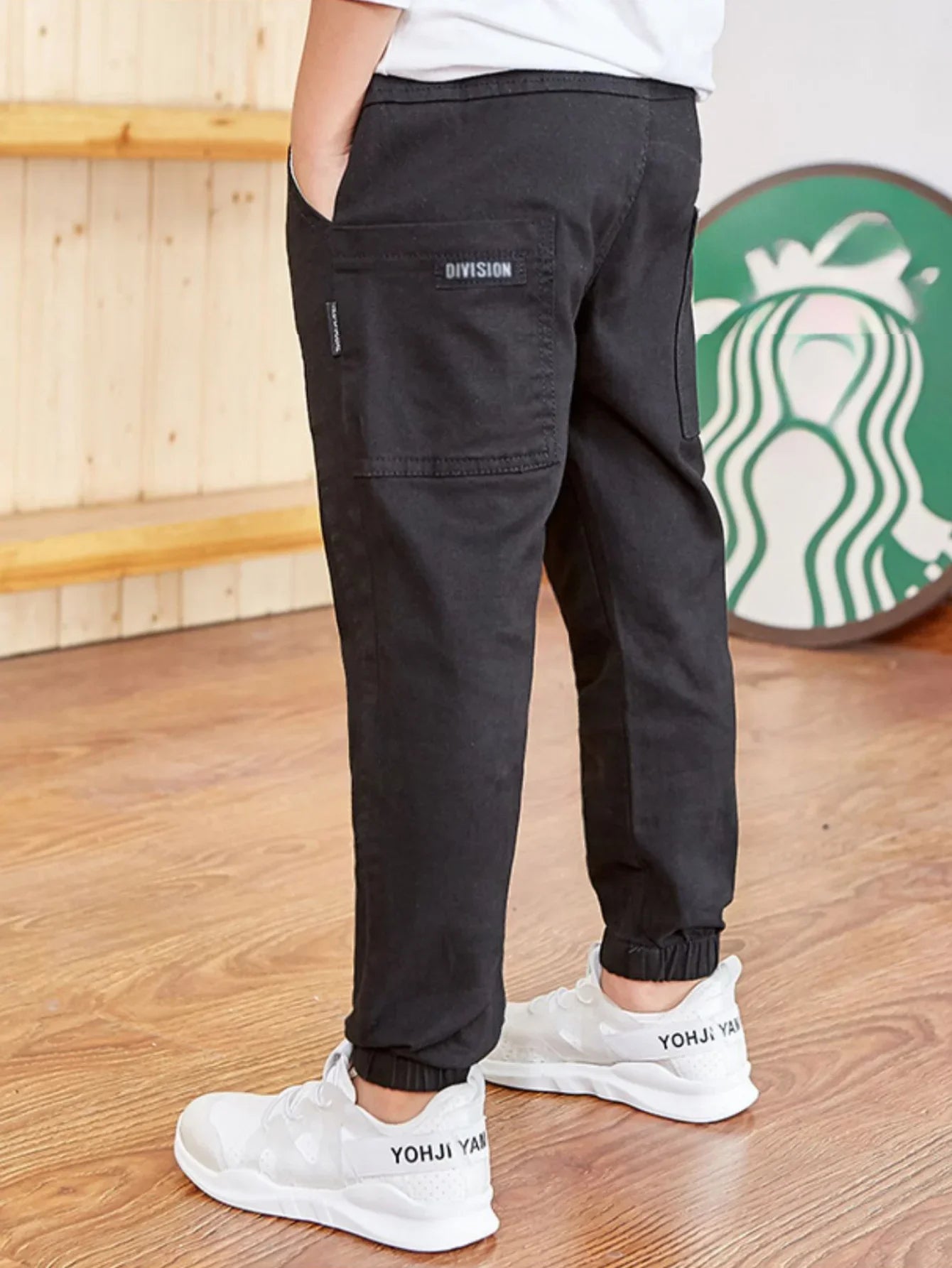Boy's Stylish Solid Color Jogger Pants Elastic Waist Outdoor Casual Cargo Jogger Trousers