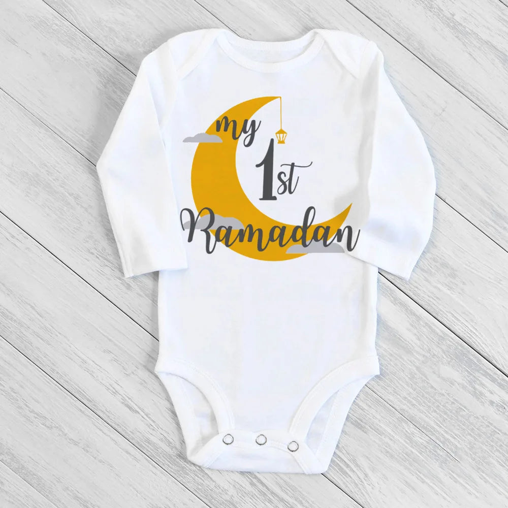 "SPECIAL RAMADAN" Newborn bodysuit for my first Ramadan, Ramadan clothes for boys and girls; My First Ramadan Newborn Baby Bodysuit Infant Eid Long Sleeve Baby Jumpsuit Eid Boy Girl Ramadan Clothes Islamic M