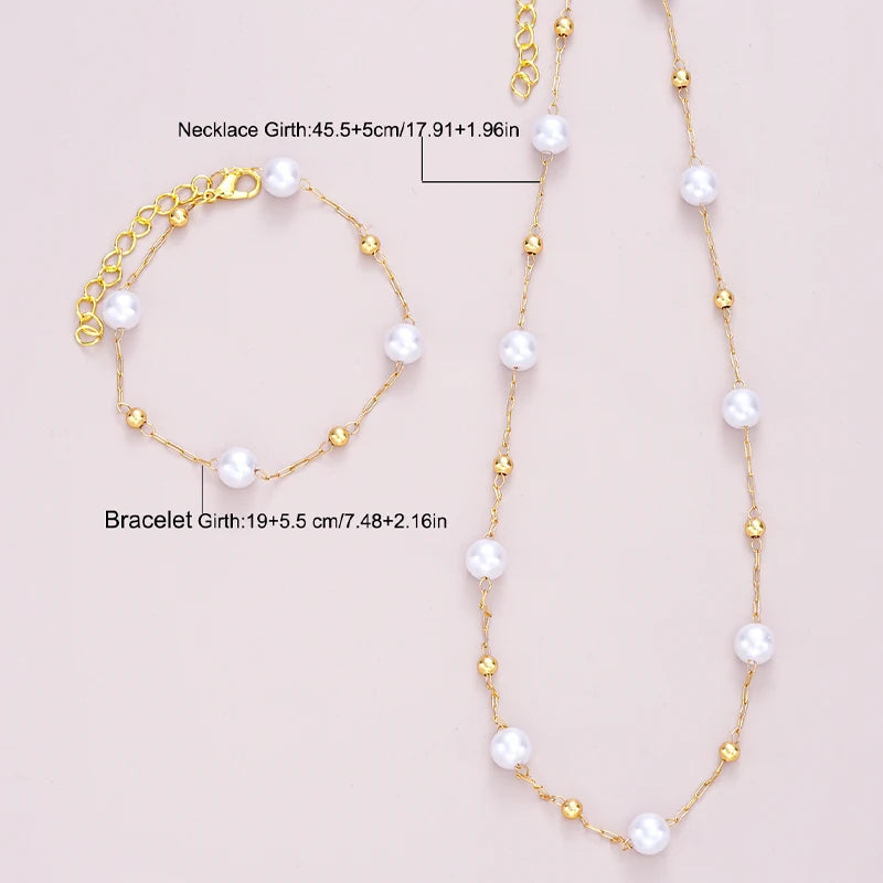 "JEWELRY" Set of 2 exquisite gold-colored jewelry pieces for women: necklace and bracelet with pendant and pearls; 2 Pcs Exquisite Gold Color Bohemian Jewelry Set for Women Fashion Pearl Pendant Necklace Bracelet Set Casual Jewelry