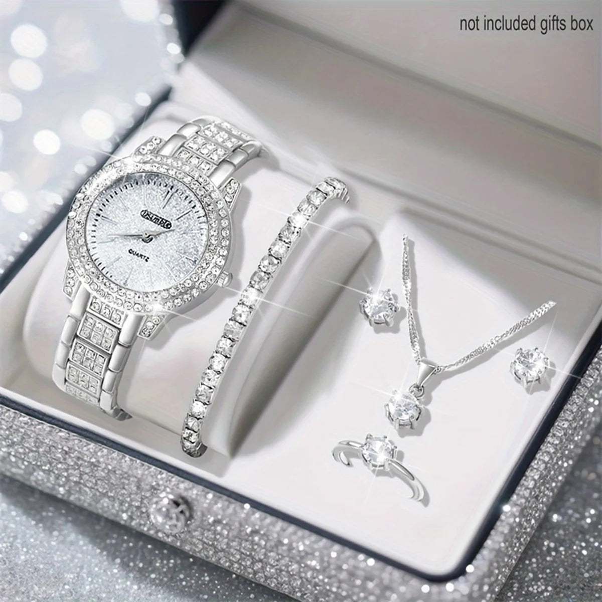 "BIJOUX" Ensemble élégant de 6 pièces comprenant une montre-bracelet à quartz et des bijoux pour femme
