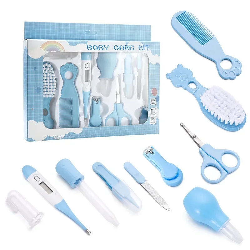 10-Piece Newborn Baby Care Set - Soft Bristle Brush/Comb Nasal Suction & Thermometer BPA-Free Safety Material Essential Kit