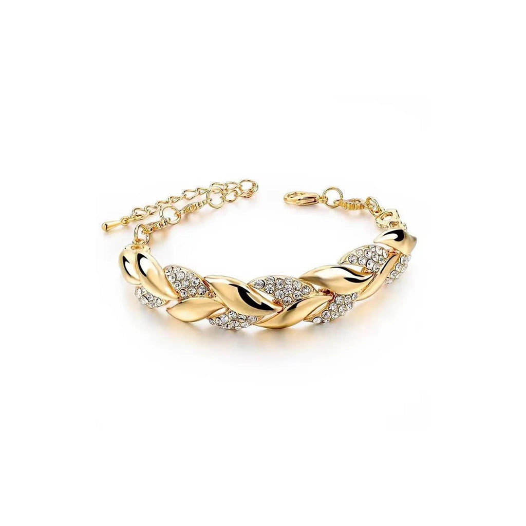 "BIJOUX" Bracelet de luxe tressé en forme de feuille, orné de cristaux