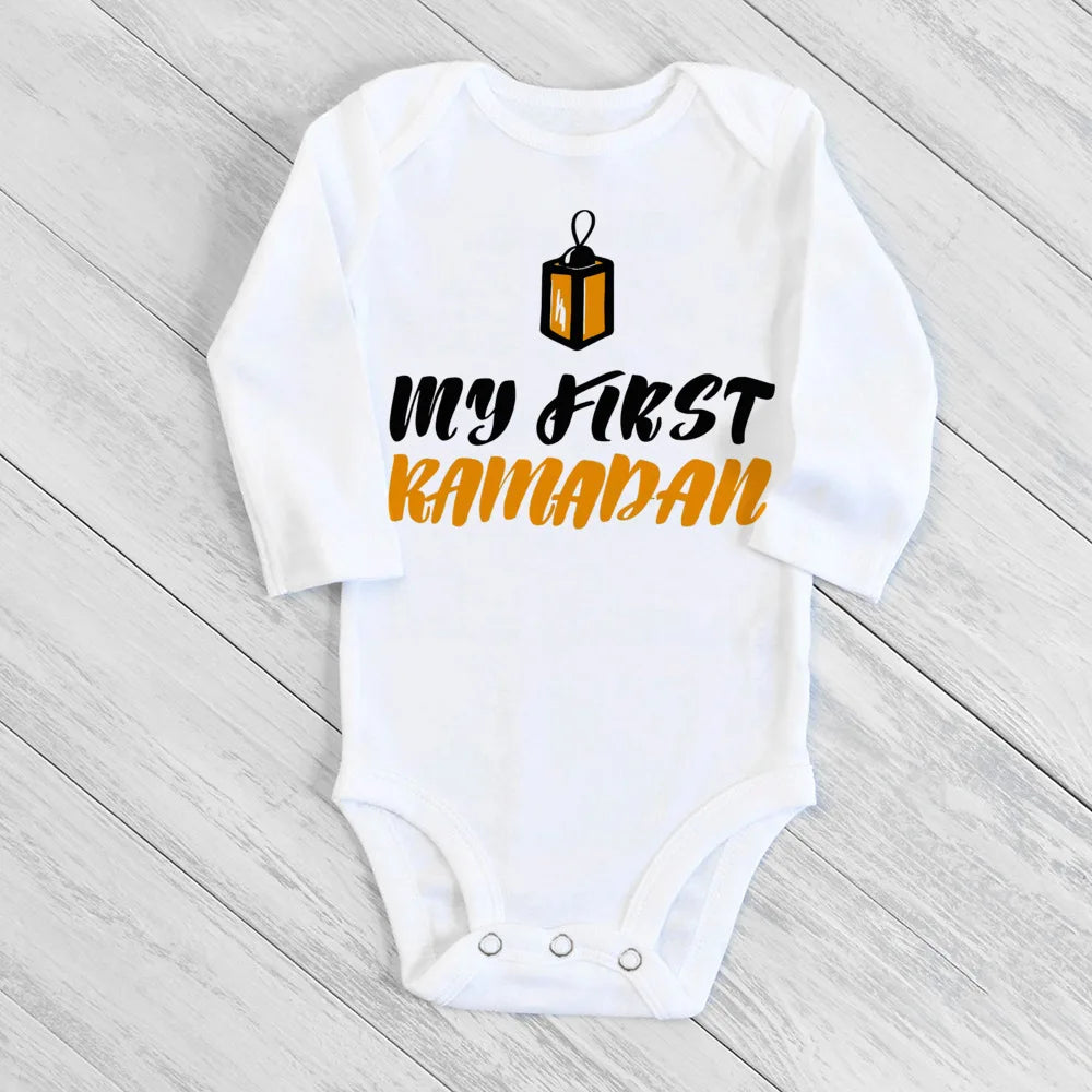 "SPECIAL RAMADAN" Newborn bodysuit for my first Ramadan, Ramadan clothes for boys and girls; My First Ramadan Newborn Baby Bodysuit Infant Eid Long Sleeve Baby Jumpsuit Eid Boy Girl Ramadan Clothes Islamic M