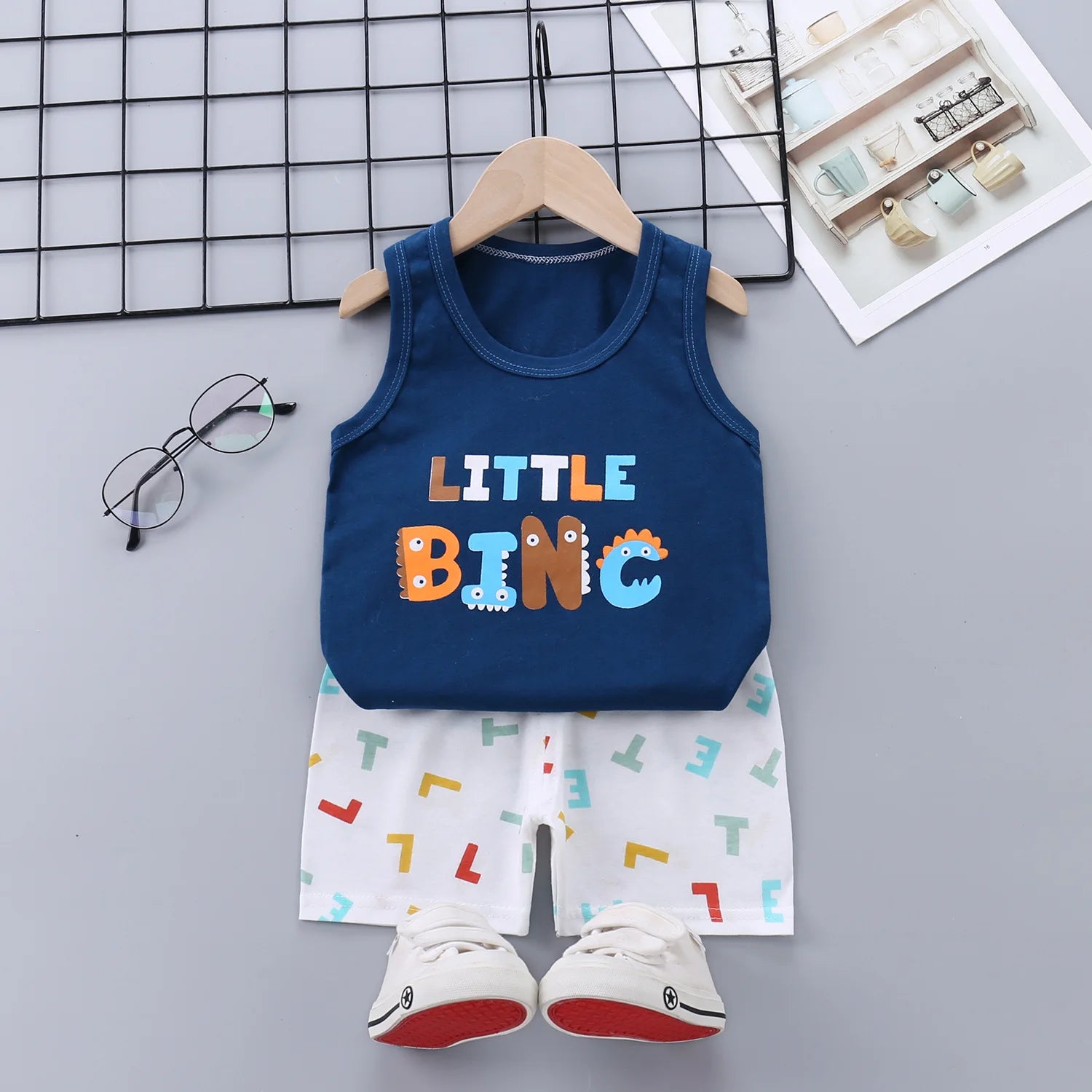 Summer Cute Cartoon 2PCS Kids Baby Boys Girls Cartoon Vest Top Shorts Pants Set Clothes Children Pajamas Girls Clothing Sets