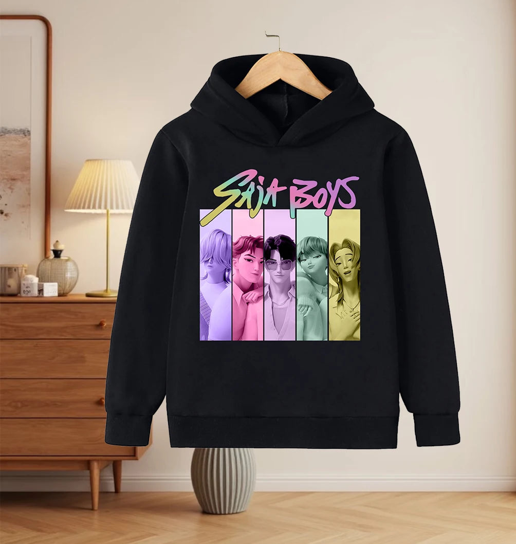 2025 KPop Demon Hunter Cartoon Printed Girls Boys Hoodie Sweaters Children Autumn/winter Warm Fashion Korean Wave Casual Hoodie