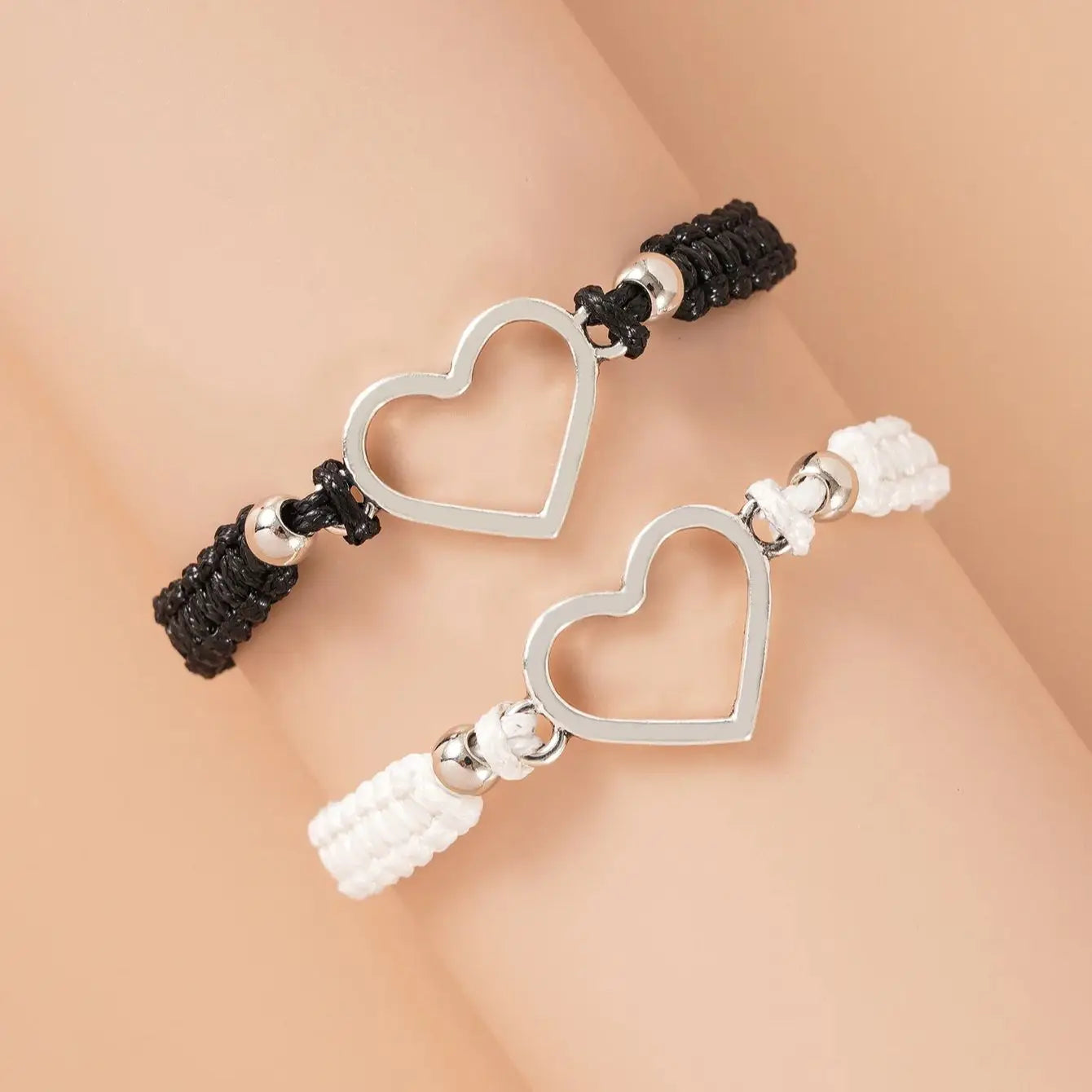 "JEWELRY" Heart-shaped couple bracelet for Valentine's Day, Valentine's Day Heart Couple Bracelet for Women Men Fashion Black White Braided Rope Matching Bracelets Anniversary Gift