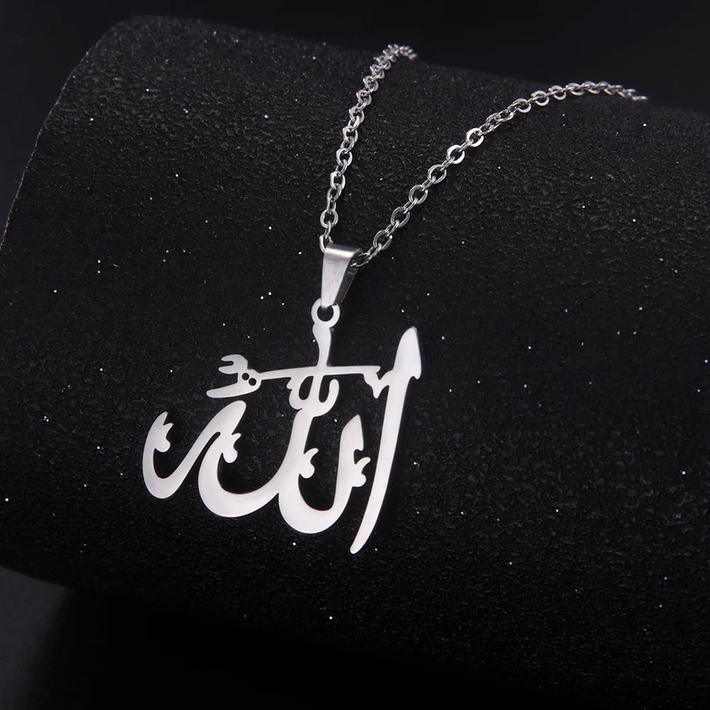 "SPECIAL RAMADAN" Lucktune-Collier pendentif Dieu arabe Allah Collier de chaîne islamique musulman en acier inoxydable pour hommes et femmes Cadeau de bijoux classiques