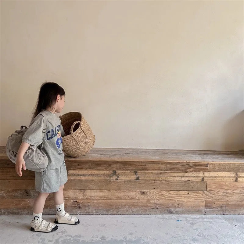 2pcs Summer Baby Clothes Set Children Boy Girl Cartoon Bear T-shirts and Shorts Suit Kid Casual Top Bottom Outfits Tracksuits