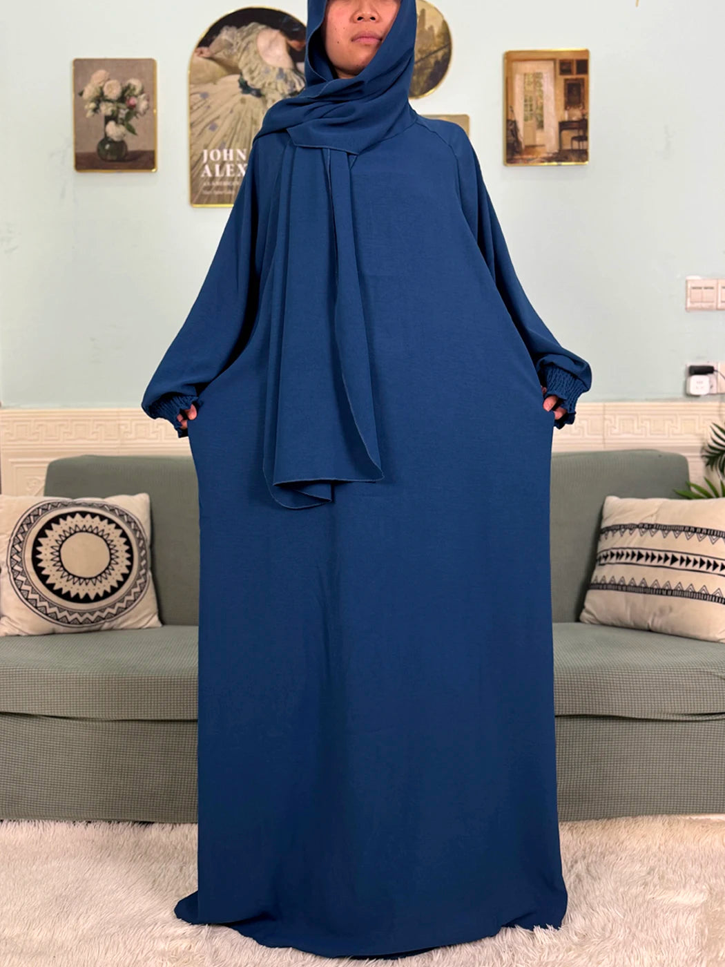 "SPECIAL RAMADAN" Muslim Abaya Ramadan 2026 for Women, Loose-Fitting Prayer Dress in Pure Cotton; Muslim Abaya Ramadan 2026 For Women Pure Cotton Loose Prayer Dress with Elastic Cuffs, African Dress with Connected Hijabs and Scarf