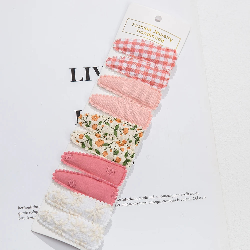 10Pcs/Lot Ins 6cm Flower Print Cotton Alloy Hair Bow Snap Clips Set Fabric Plaid Bobby Hairpins Hairgrips Girls Kids Headwear