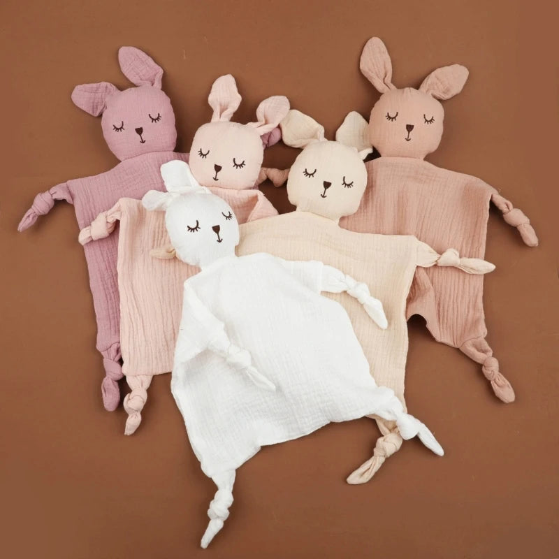 New Cotton Gauze Baby Towel Print Bunny Ear Rabbit Doll Baby Comforters Blanket Soothing Towel Newborn Face Towel Saliva Towel
