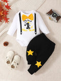 0-2 Year Old Newborn  Baby Boys Spring And Autumn Round Neck Long Sleeved New Year Holiday Jumpsuit Fashion Set