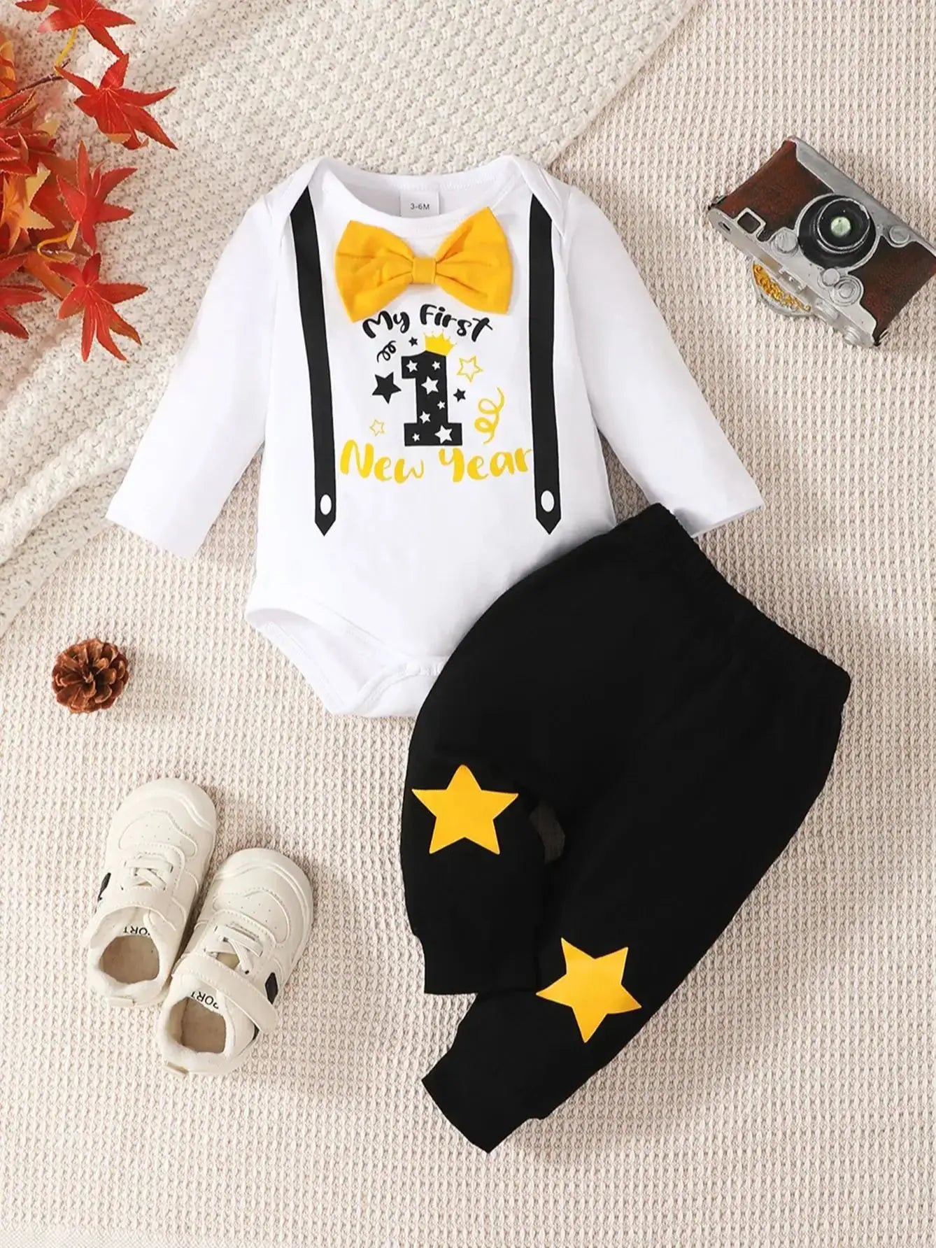 0-2 Year Old Newborn  Baby Boys Spring And Autumn Round Neck Long Sleeved New Year Holiday Jumpsuit Fashion Set