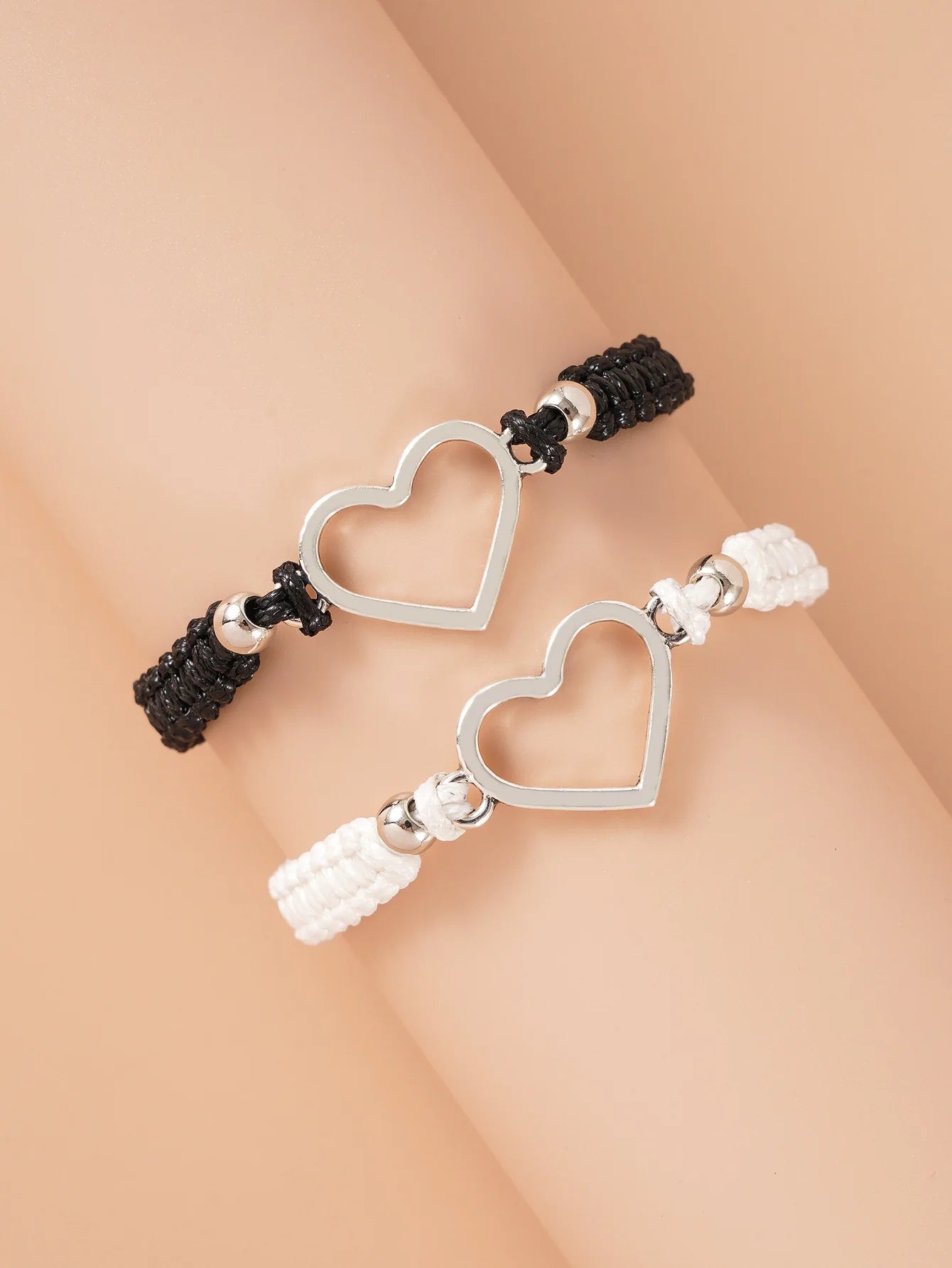 "JEWELRY" Heart-shaped couple bracelet for Valentine's Day, Valentine's Day Heart Couple Bracelet for Women Men Fashion Black White Braided Rope Matching Bracelets Anniversary Gift