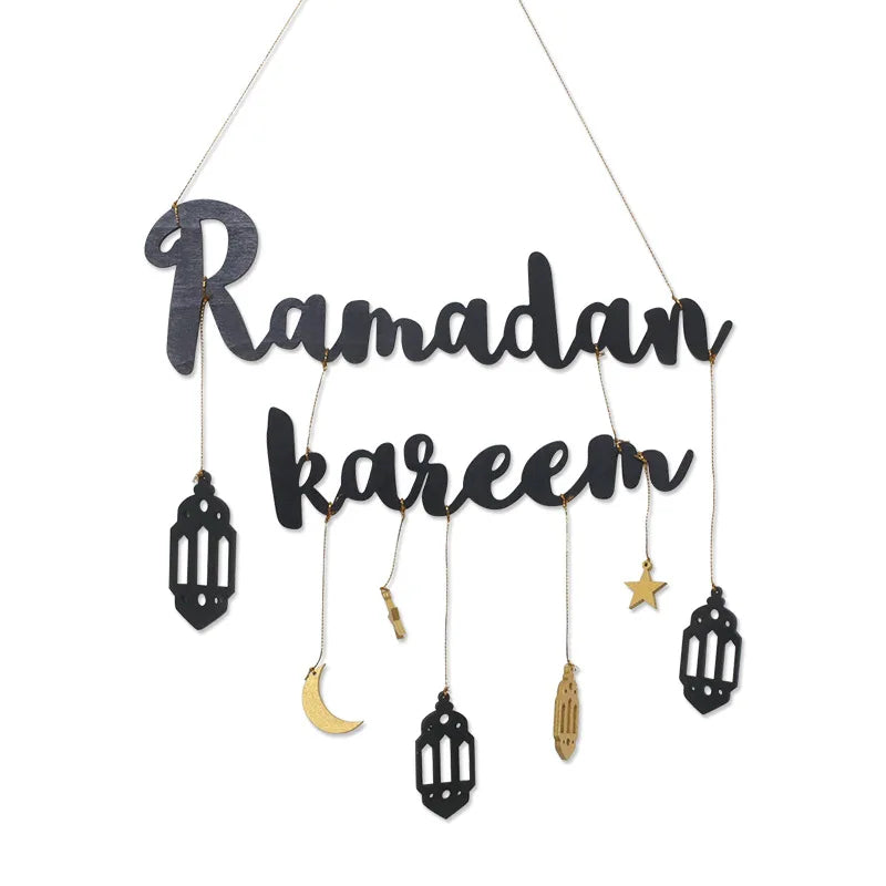 "SPECIAL RAMADAN" Ramadan Kareem Hanging Wooden Decoration for the Islamic Holy Month; Ramadan Kareem Hanging Wooden Sign Islamic Holy Month Decor with Moon, Star, and Lantern Pendants for Eid Wood Craft Home Decoration