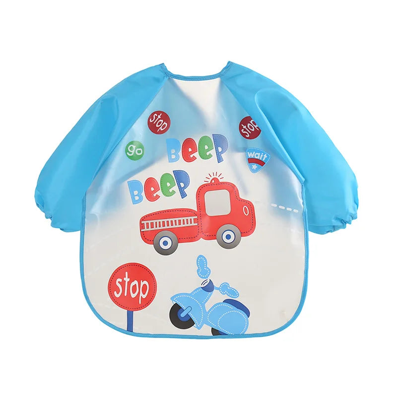 "ACCESSORY" Waterproof EVA baby bib for ages 0-3 years, with straps and long sleeves, 0-3 Years Baby EVA Waterproof Anti-dirty Bib Long Sleeve Strap Coat Dirt Proof Soft Feeding Bib Cute Cartoon Pattern Burp C