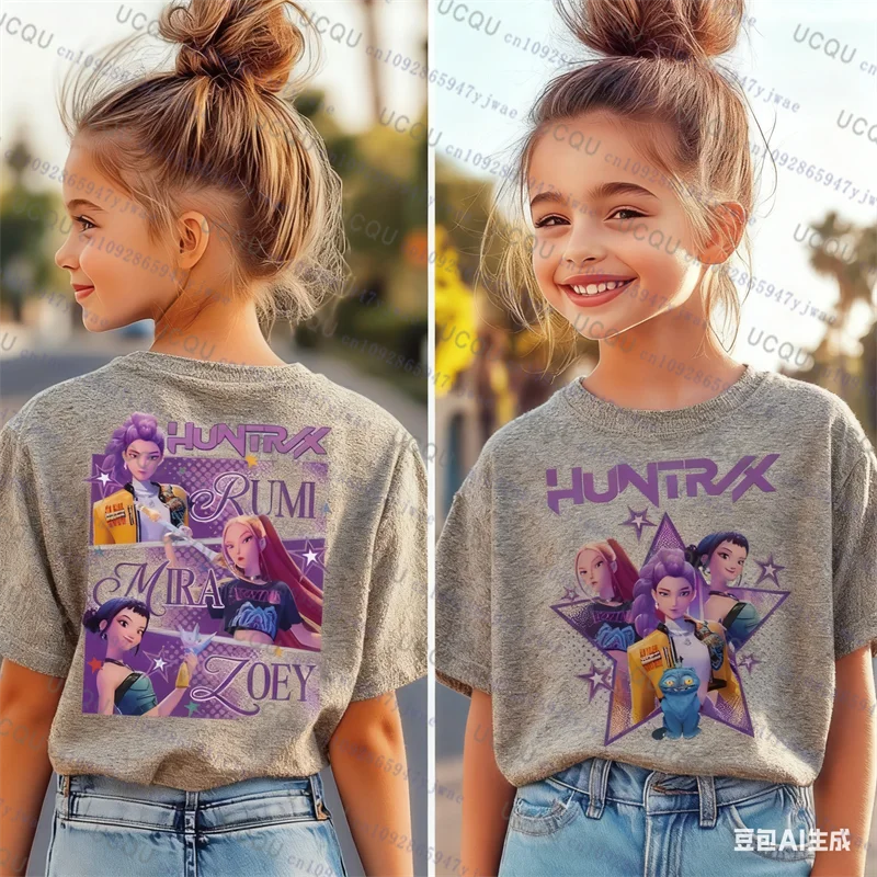 Kpop Demon Hunters Parent Child Short Sleeve T-shirt Cute Kpop Demon Hunters TShirt Harajuku Casual Fashion Cotton Kid's Tshirt