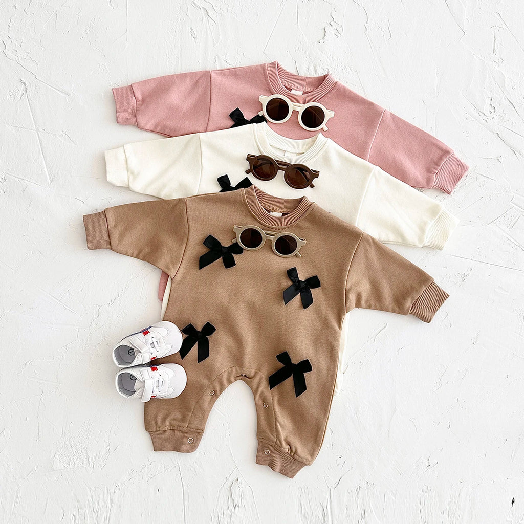 Newborn Baby Girl Clothes Bow Infant Jumpsuit Spring Autumn Babygrow Romper Cotton Kids Toddler Children Clothing 0-18 Months