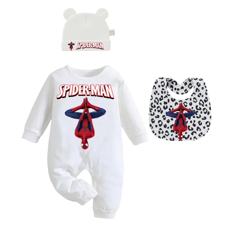 "COMBINAISON" 3 articles: Body imprimé pour bébé, bonnets et bavoirs, pour garçon et fille