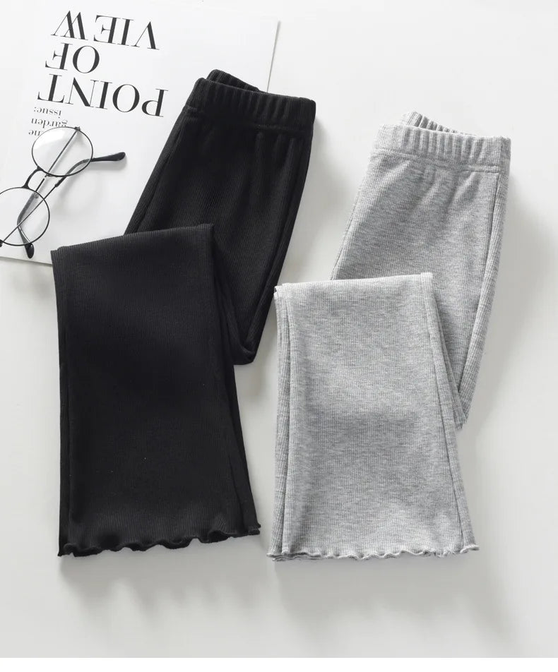 Kid/ Teen Girls' Bell Bottoms Lettuce Trim High Waisted Casual Flared Pants, Soft And Comfort Fit