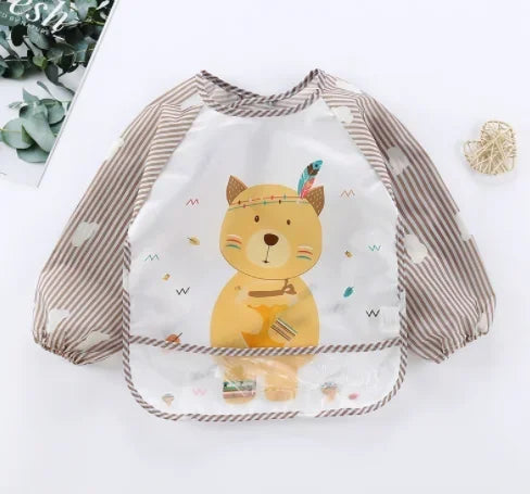 Baby Boys Girls Burp Cloth Banana Bibs for1-3Year Long Sleeve Scarf Waterproof Toddler Art Smock Feeding Bib Apron Pocket Infant